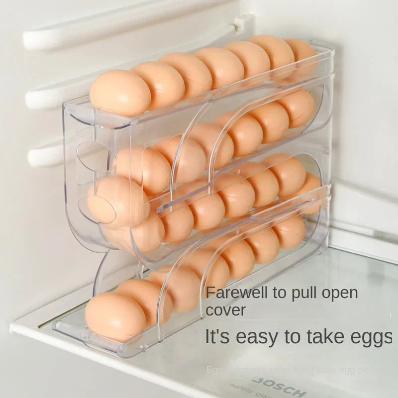 Stackable Automatic Rolling Egg Holder for Refrigerator – Space-Saving Egg Storage Organizer