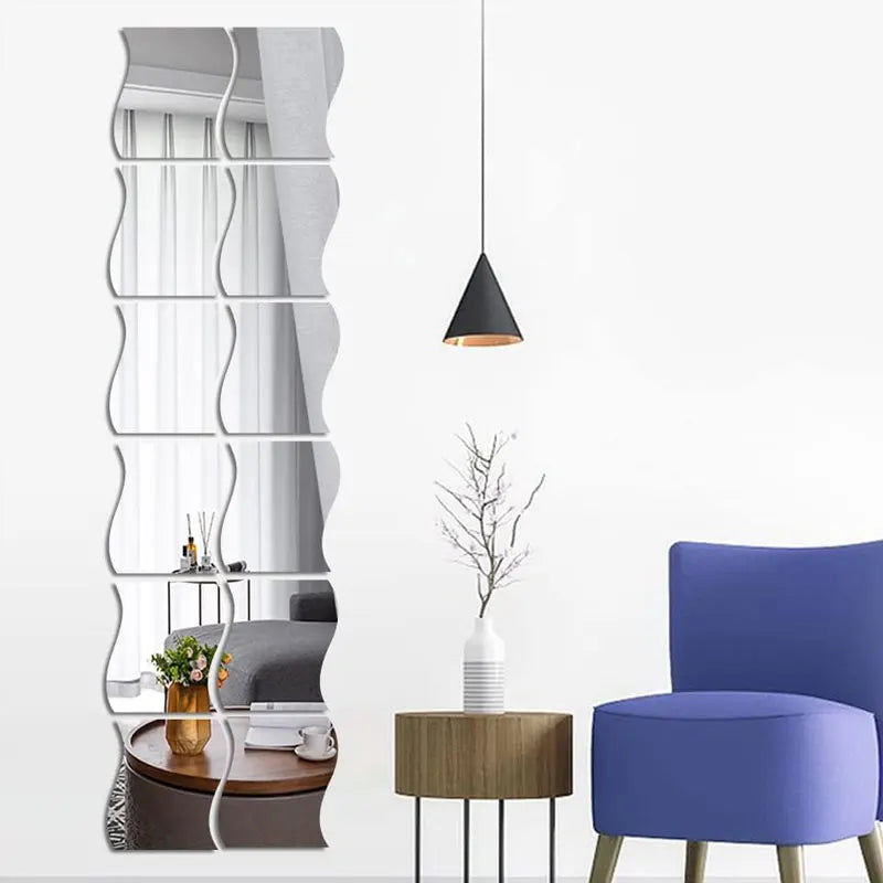3D Wave Mirror Wall Stickers – Modern Home Décor DIY Mural