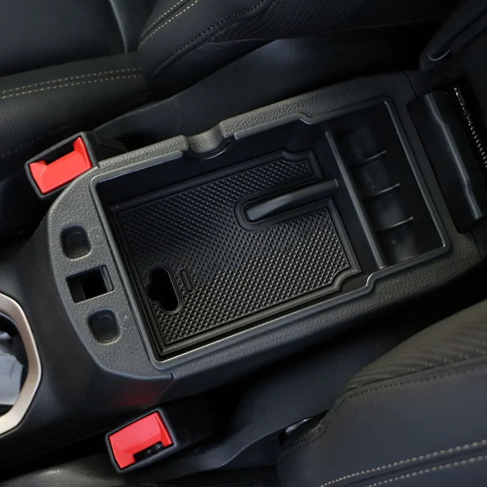 Universal Armrest Box Storage Organizer with Non-Slip Silicone Mat – Black