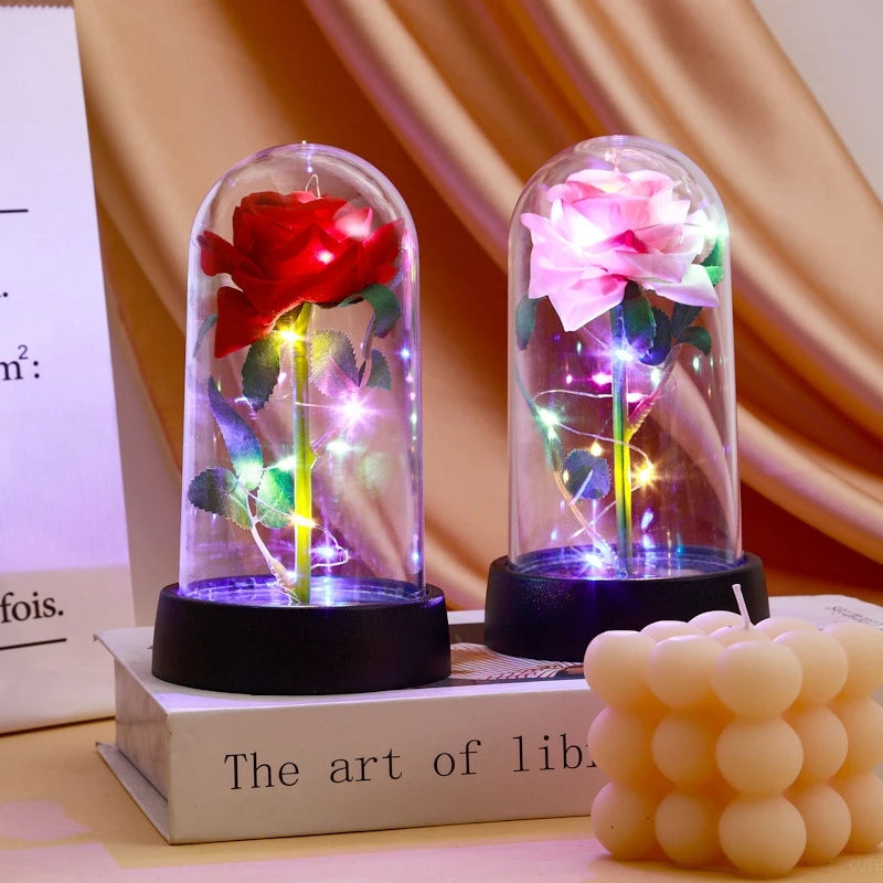 Eternal Galaxy Rose in Glass Dome - Colorful LED Flower Gift for Valentine's Day