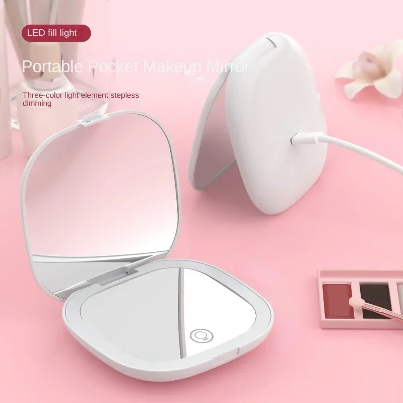 Portable LED Makeup Mirror with 2X Magnification – Compact Travel Vanity Mirror