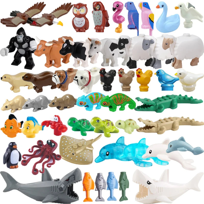Animal Building Block Set - Farm & Zoo Collection with Goose, Pig, Shark & More
