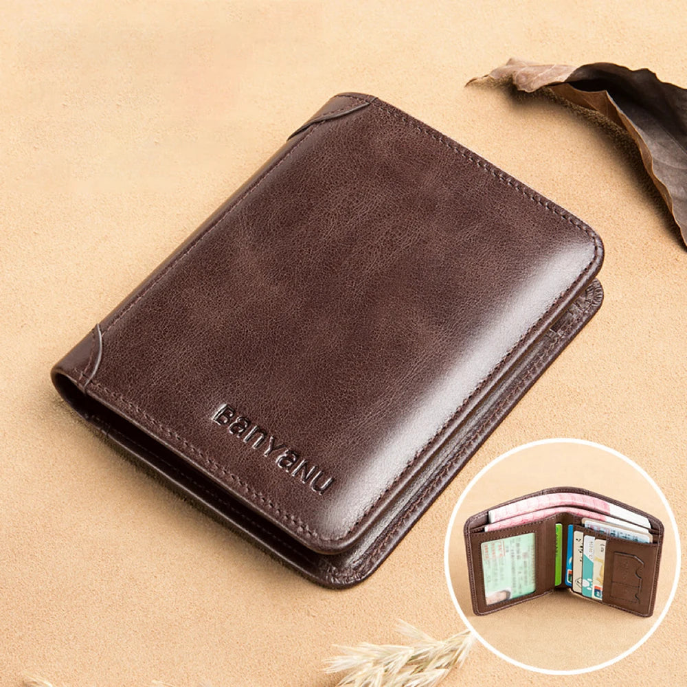 Slim PU Leather Wallet for Men – Minimalist Card Holder with Coin Pocket