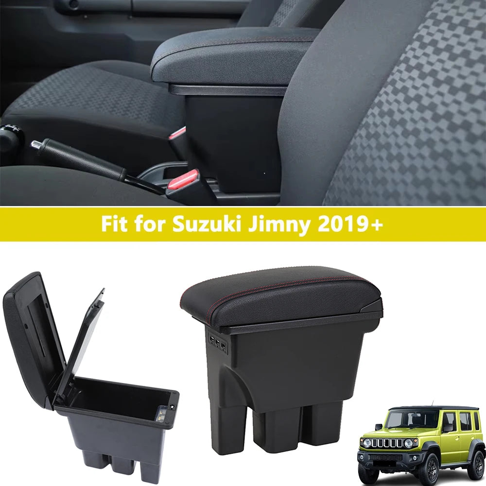 Suzuki Jimny Center Console Armrest Box with USB Ports (2019-2024) – Leather & ABS Storage Organizer