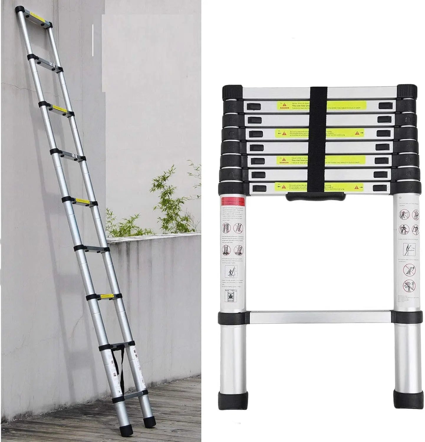 8.5ft Aluminum Telescoping Ladder - 330lb Capacity Foldable Attic Ladder