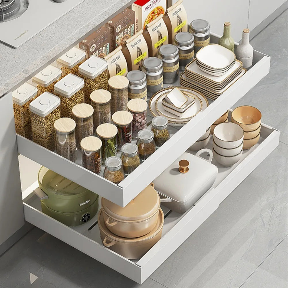 Adjustable Pull-Out Kitchen Organizer - No-Drill Cabinet Storage Rack