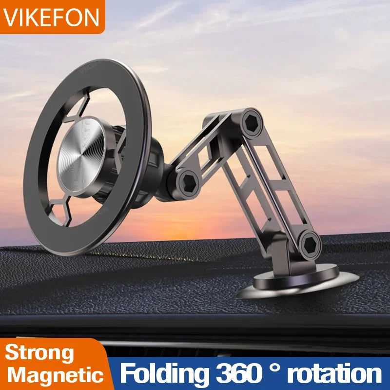 Magnetic Car Phone Holder – Foldable Alloy Dashboard Mount