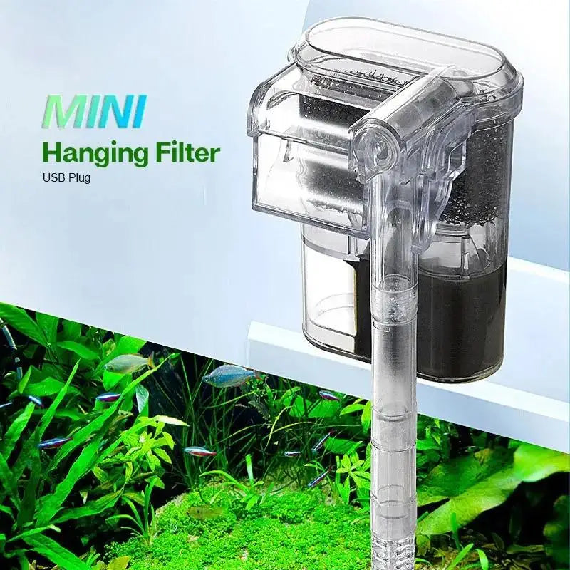 USB Aquarium Filter - 2.5W Mini Suspended Filter for Small Fish Tanks (Up to 30cm)