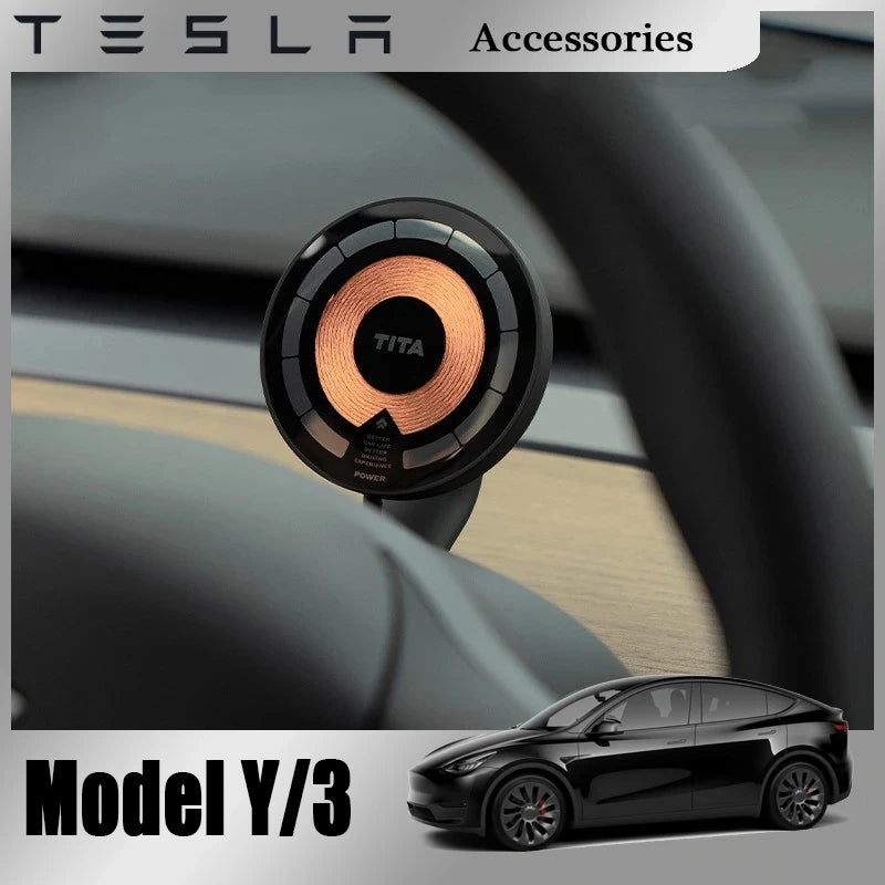 Magnetic Wireless Car Charger Mount for Tesla Model 3/Y (2019-2023) - Alloy Phone Holder