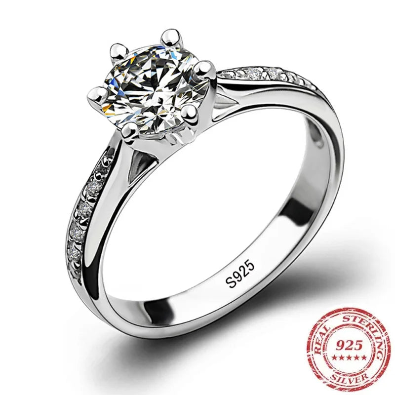Luxury 925 Sterling Silver Six-Claw Engagement Ring – Elegant Imitation Diamond Jewelry