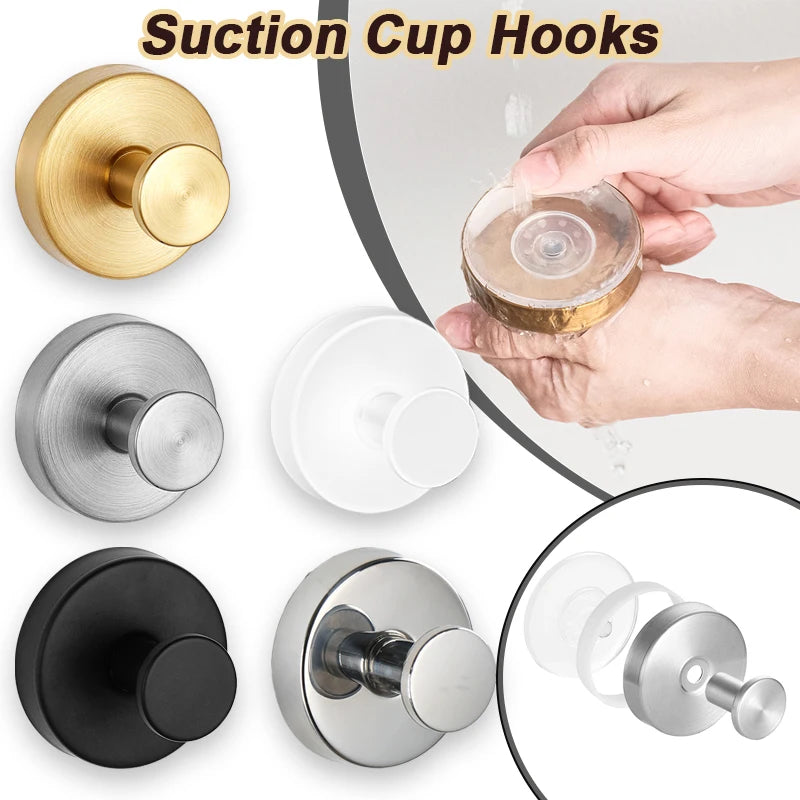 Modern Stainless Steel Suction Cup Hook – Versatile Bathroom & Home Organizer