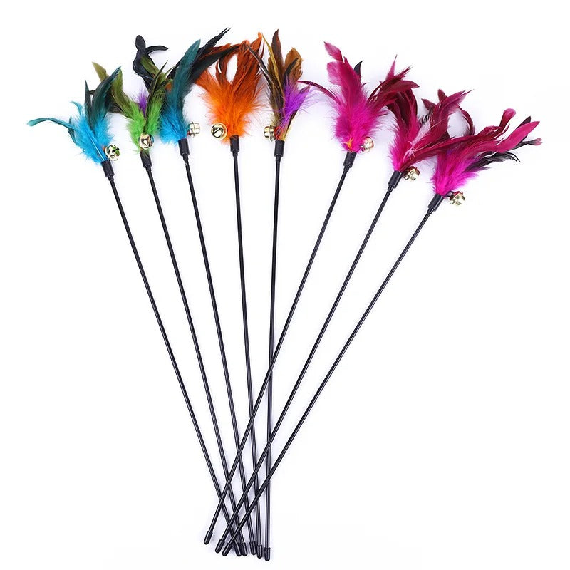 Interactive Cat Teaser Wand Set – Feather & Bell Toys for Fun Playtime (5pcs/10pcs)