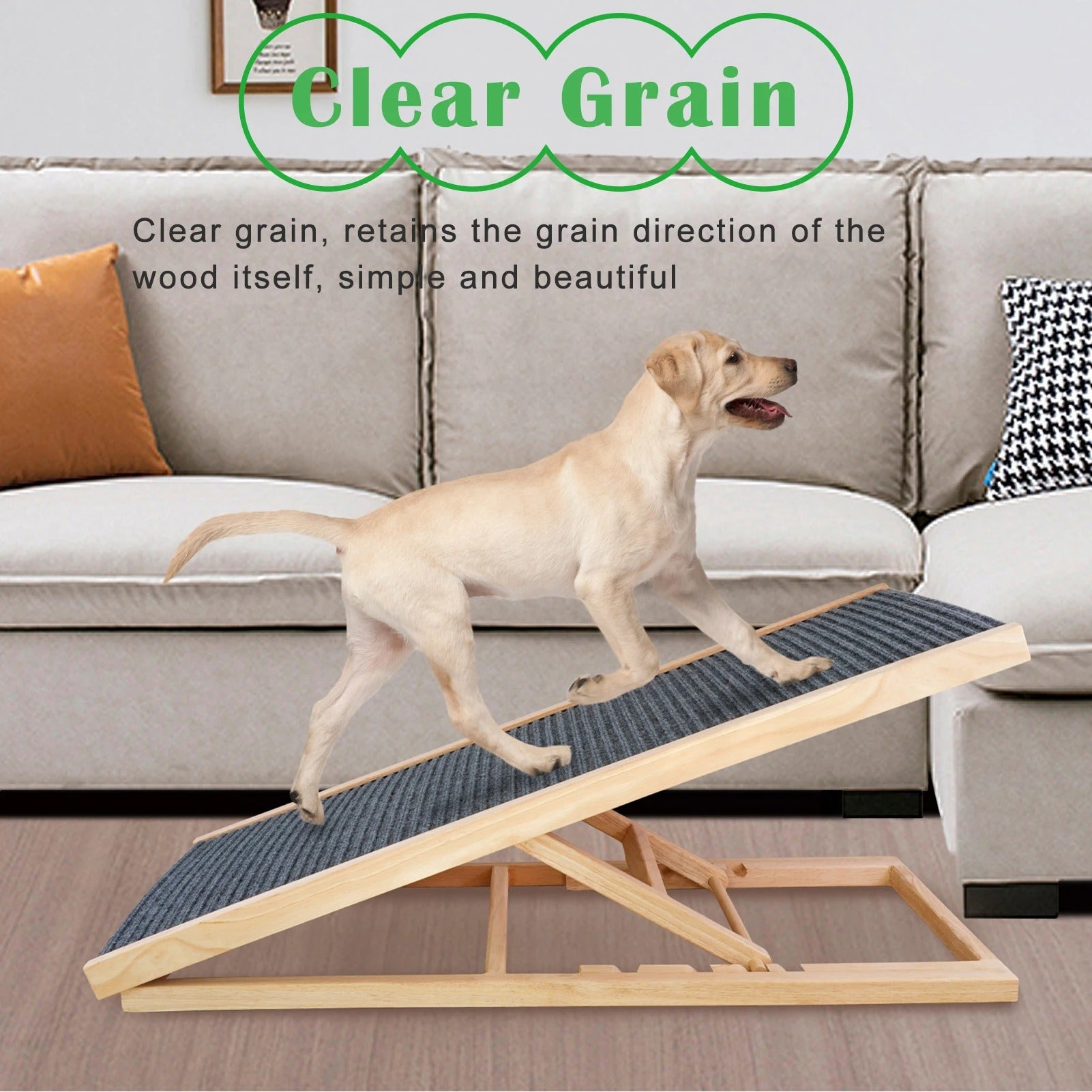 Adjustable Wooden Pet Ramp - Non-Slip Folding Ramp for Dogs & Cats