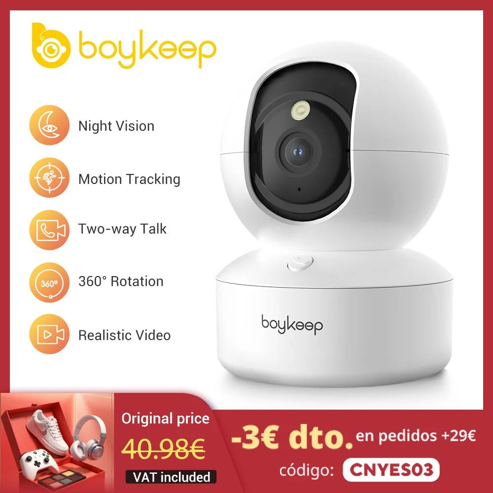 Boykeep 2K Indoor Pet Camera with Phone App, 5G/2.4GHz WiFi, Night Vision & 360° Coverage