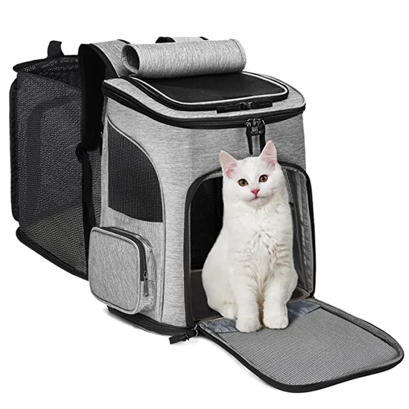Expandable Pet Backpack – Breathable, Foldable Carrier for Cats & Small Dogs