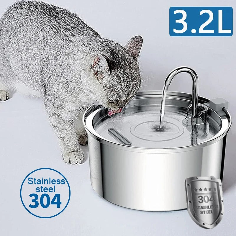 3.2L Stainless Steel Cat Water Fountain – Automatic Dispenser with Sensor & Multi-Layer Filtration