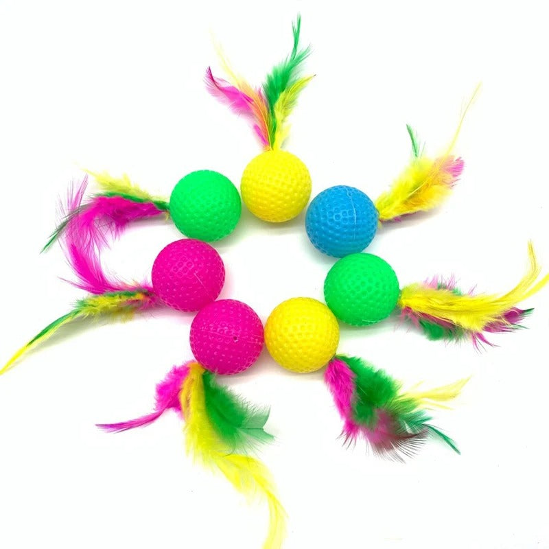 10PCS Plastic Golf Ball Cat Toys – Interactive Feather Teaser for Kittens