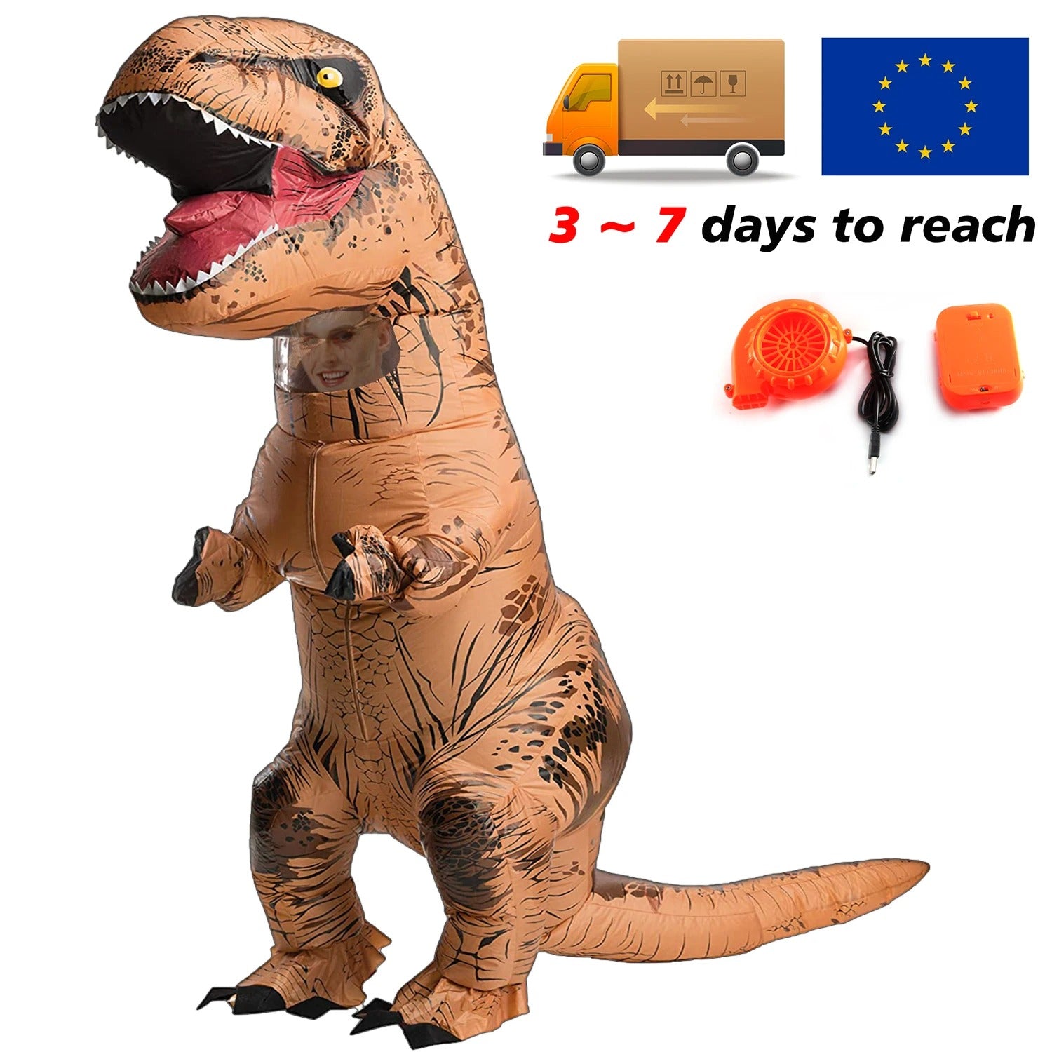 Inflatable T-Rex Costume for Adults & Kids – Dinosaur Party Outfit with Built-in Fan