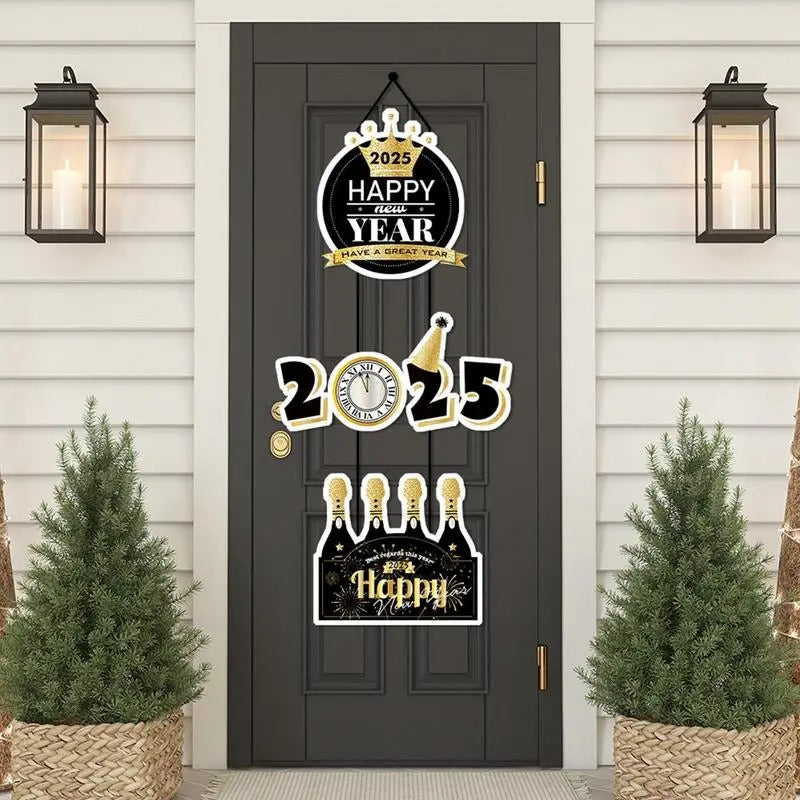 2025 Happy New Year Wall Sign — Gold & Black Year of the Snake Party Decoration