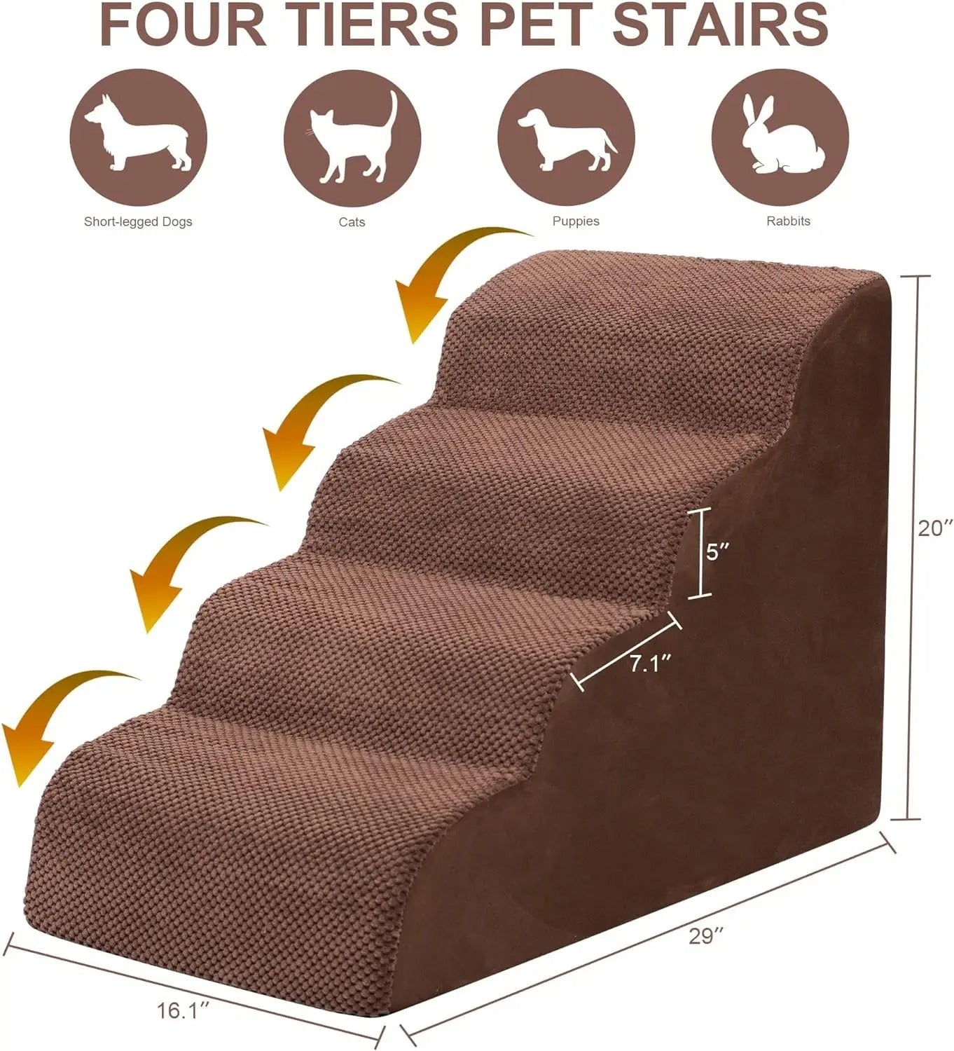 High-Density Foam Pet Stairs – Extra-Wide Non-Slip Steps for Beds & Couches