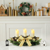 Meekoo Christmas Triple Candelabrum Centerpiece with 3 LED Candle Christmas Centerpiece Candle Holder Xmas Tabletop Decor with Bow Pine Cones Berries for Tables Mantel Decorations