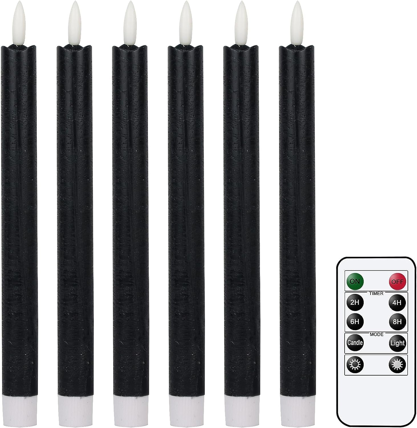 Genswin Halloween Black Taper Flameless Candles with Ghost Hand Candlesticks and Remote Timer, 2 Pcs Battery Operated Taper Candles with Holder and 3D Flame for Halloween Decor