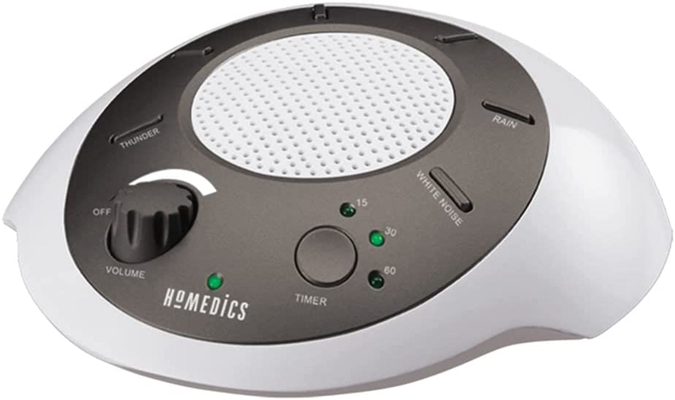 Homedics Soundsleep White Noise Sound Machine, Silver, Small Travel Sound Machine with 6 Relaxing Nature Sounds, Portable Sound Therapy for Home, Office, Nursery, Auto-Off Timer, by Homedics