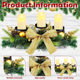 Meekoo Christmas Triple Candelabrum Centerpiece with 3 LED Candle Christmas Centerpiece Candle Holder Xmas Tabletop Decor with Bow Pine Cones Berries for Tables Mantel Decorations