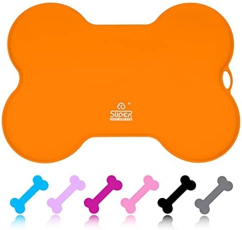 Super Design Dog Food Mat Dog Bowl Mat for Food and Water Silicone Non Spill Cat Feeding Mat Puppy Placemat Waterproof - 20.5" X 14.5", Black