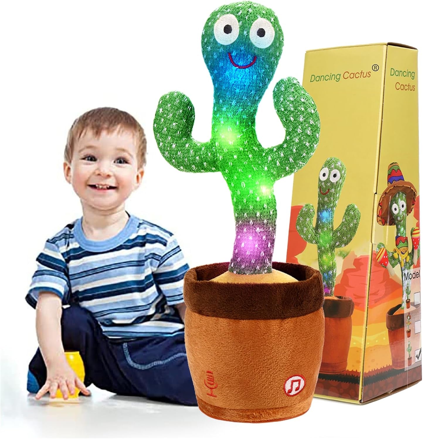 Emoin Dancing Cactus Baby Toys, Talking Cactus Toys Repeats What You Say Baby Boy Toys, Dancing Cactus Mimicking Toy with LED English Sing Talking 15 Second Voice Recorder