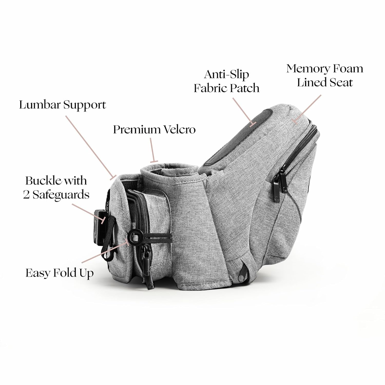 Tushbaby the Only Safety Certified Hip Seat Baby Carrier - as Seen on Shark Tank-Adjustable, Machine Washable, Ergonomic Newborn + Toddler + Child Carrier, Safe Ultra-Comfortable Waist Carrier Grey