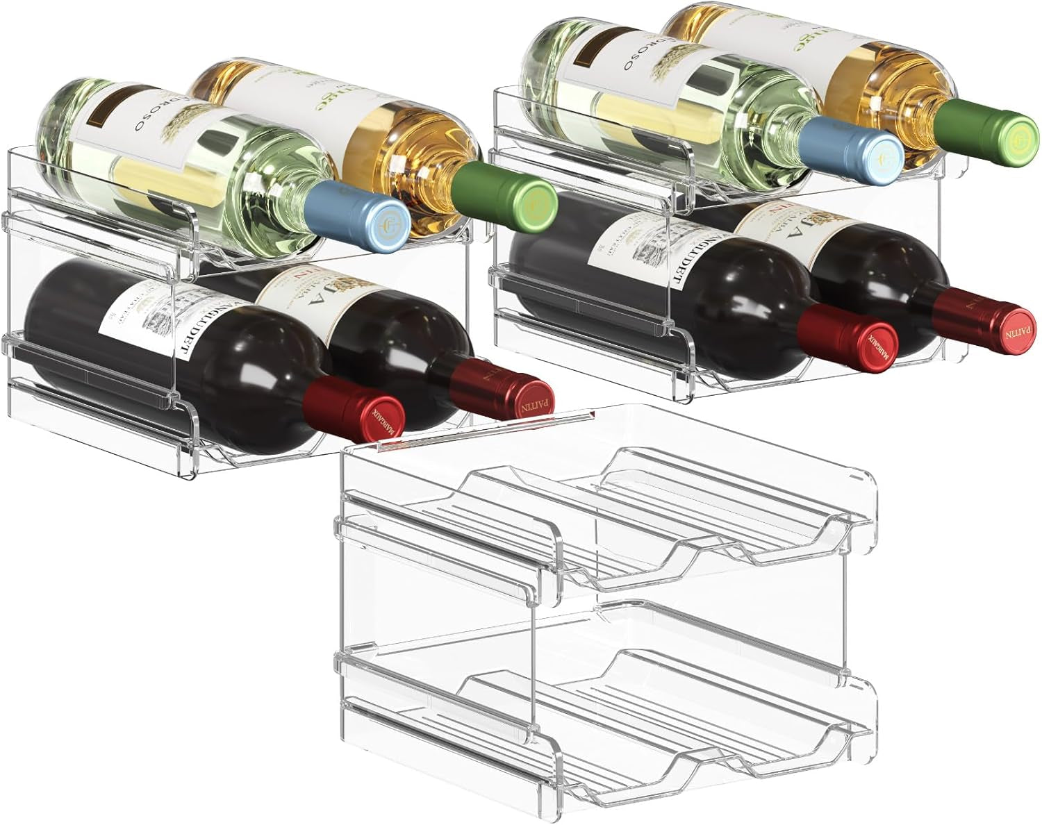 Lifewit Plastic Stackable Wine Rack for Refrigerator, Cabinet, Countertop,Wine Bottle Holder, Water Bottle Organizer for Fridge, Pantry, Hold 4 Bottles