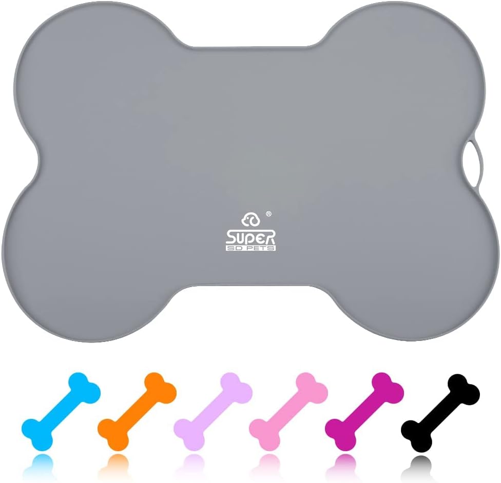 Super Design Dog Food Mat Dog Bowl Mat for Food and Water Silicone Non Spill Cat Feeding Mat Puppy Placemat Waterproof - 20.5" X 14.5", Black