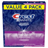 Teeth Whitening Toothpaste – 3D White Luminous Mint, Whitens Teeth & Strengthens Enamel, Pack of 4