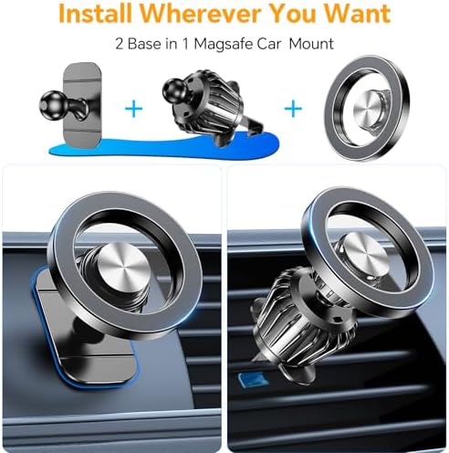 MagSafe Magnetic Car Phone Mount with 360° Rotation & Strong Dashboard Adhesive