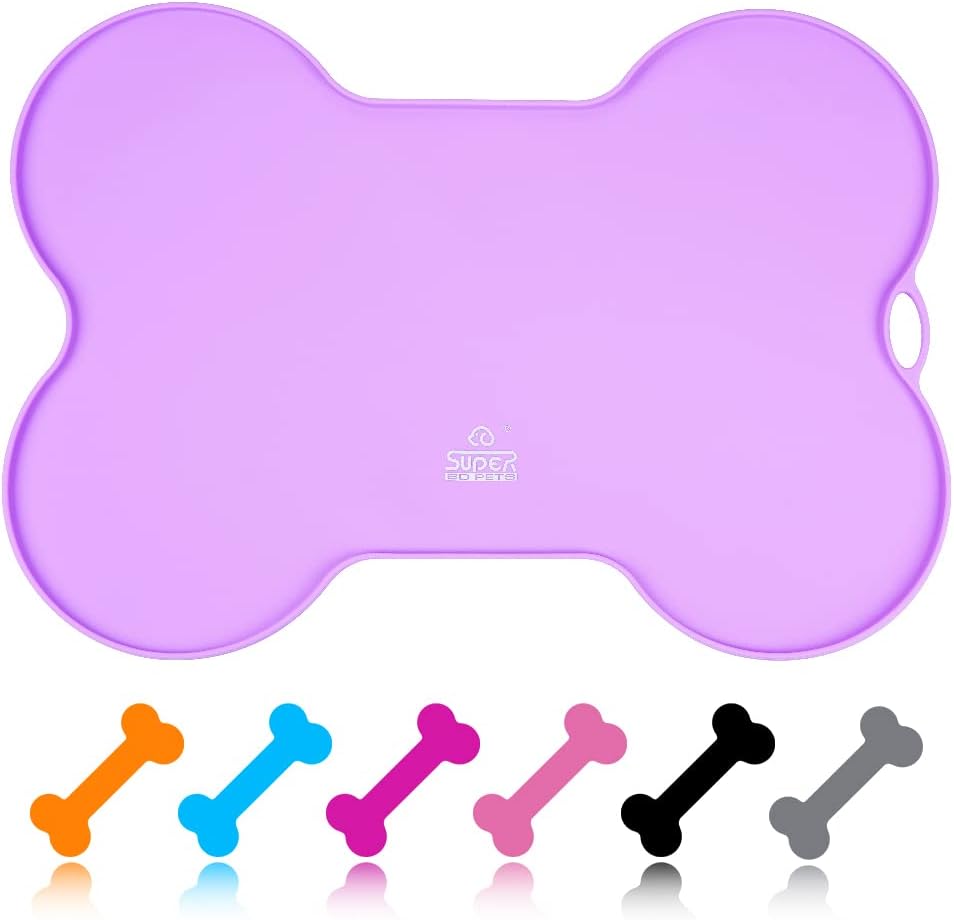 Super Design Dog Food Mat Dog Bowl Mat for Food and Water Silicone Non Spill Cat Feeding Mat Puppy Placemat Waterproof - 20.5" X 14.5", Black