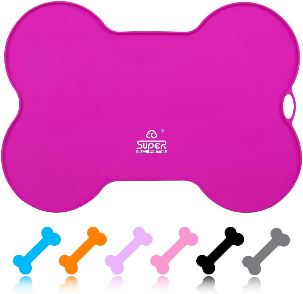 Super Design Dog Food Mat Dog Bowl Mat for Food and Water Silicone Non Spill Cat Feeding Mat Puppy Placemat Waterproof - 20.5" X 14.5", Black