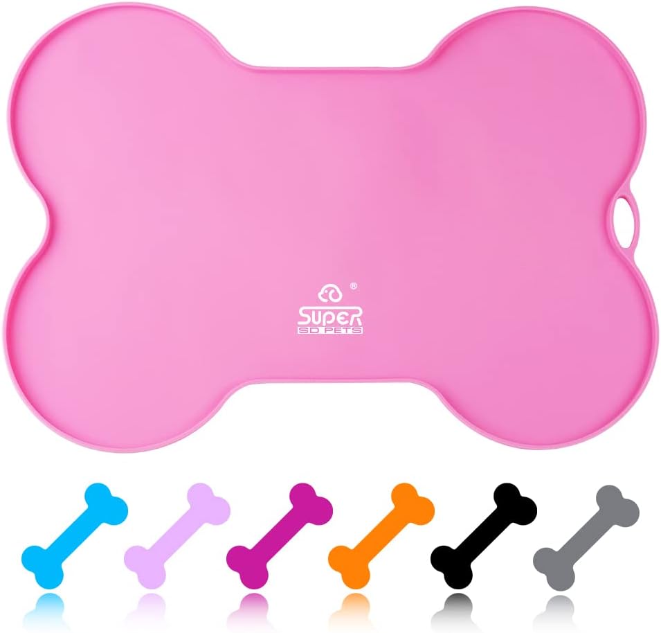 Super Design Dog Food Mat Dog Bowl Mat for Food and Water Silicone Non Spill Cat Feeding Mat Puppy Placemat Waterproof - 20.5" X 14.5", Black