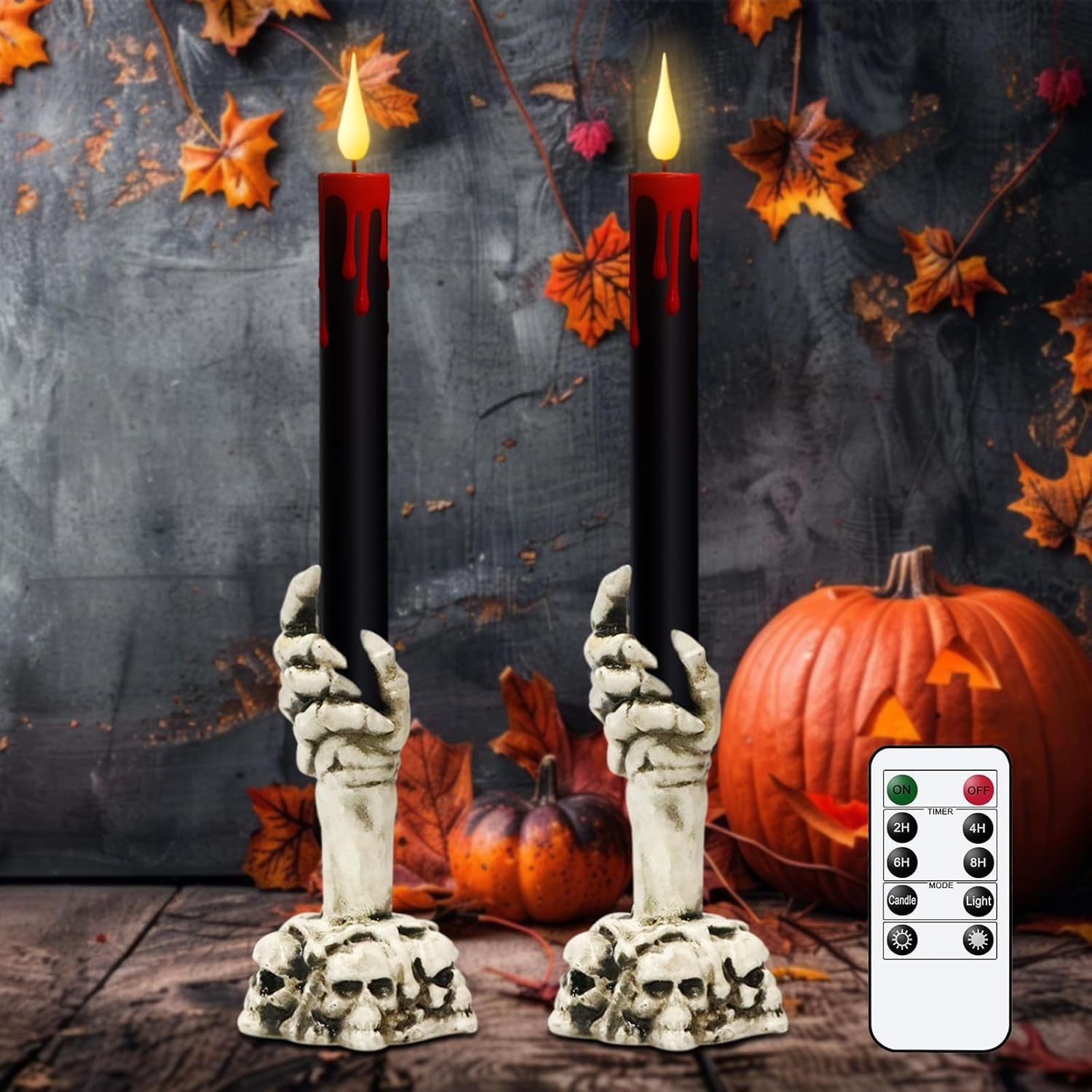 Flameless Halloween Taper Candles with Remote – Set of 6