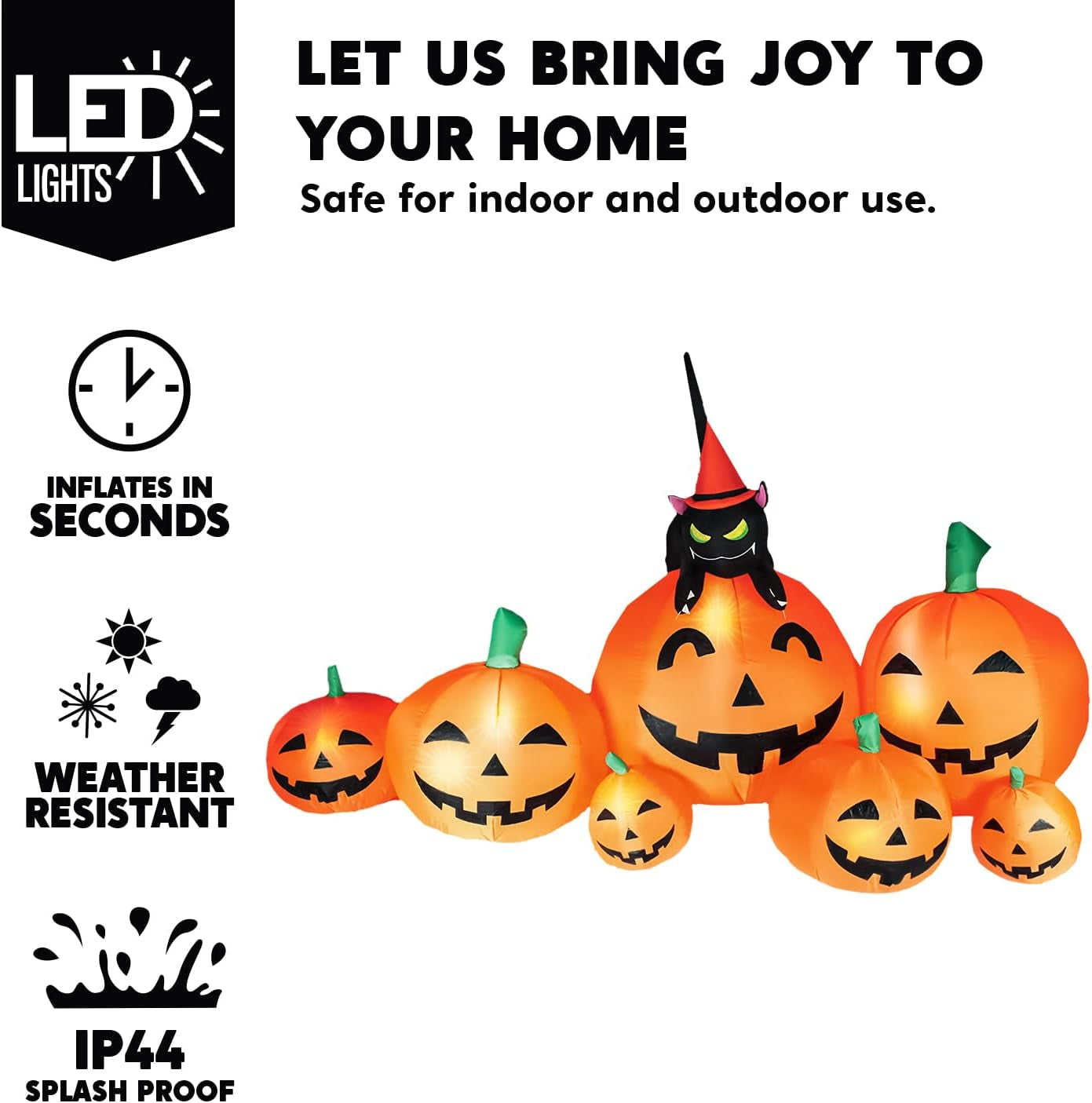 7 FT Long Halloween Inflatables Pumpkin Outdoor Decorations, 7 Pumpkins outside Decoration with Witch'S Cat with Build-In Leds Blow up Inflatables for Halloween Party Yard Lawn Garden Decor