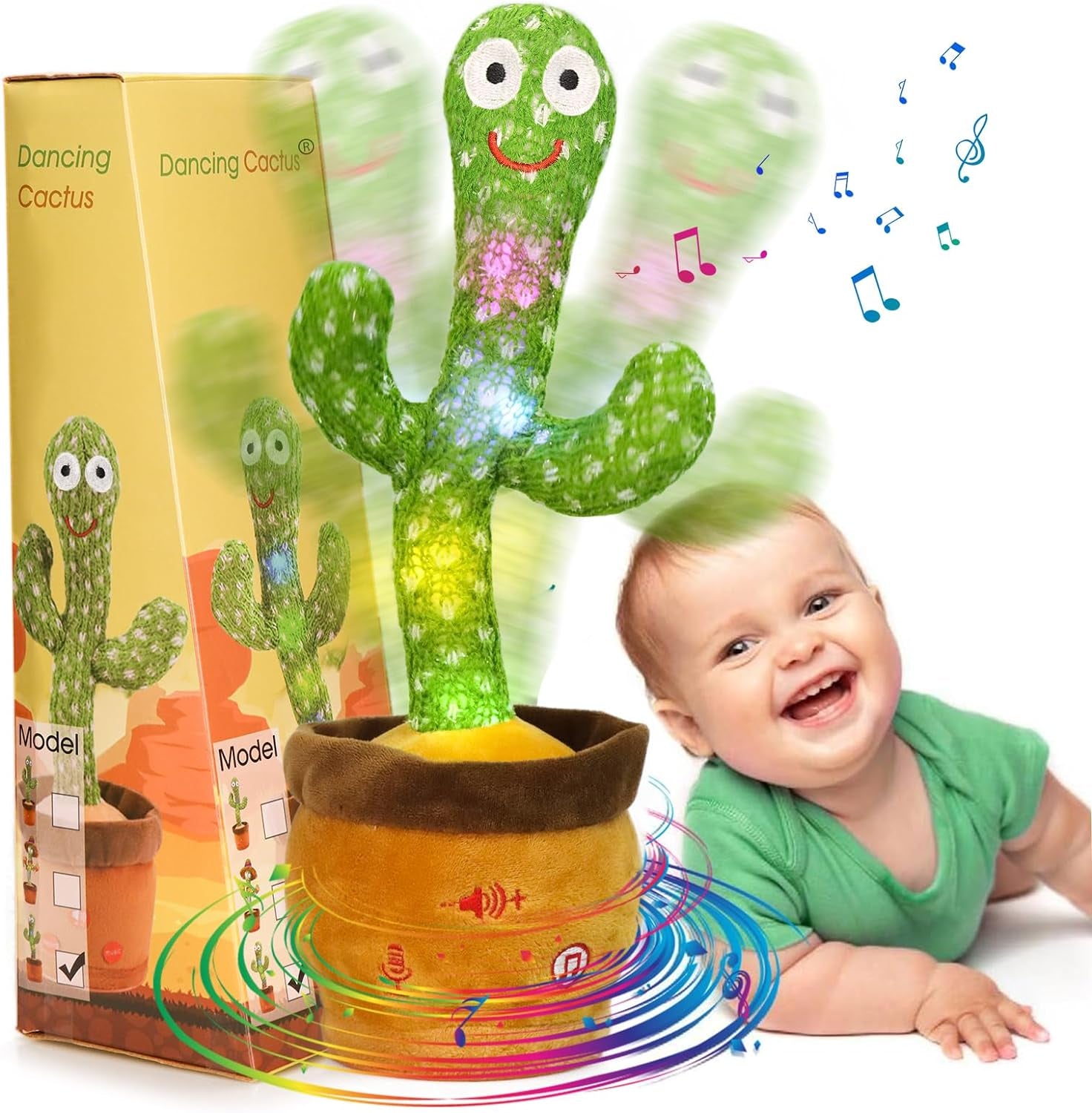Emoin Dancing Cactus Baby Toys, Talking Cactus Toys Repeats What You Say Baby Boy Toys, Dancing Cactus Mimicking Toy with LED English Sing Talking 15 Second Voice Recorder