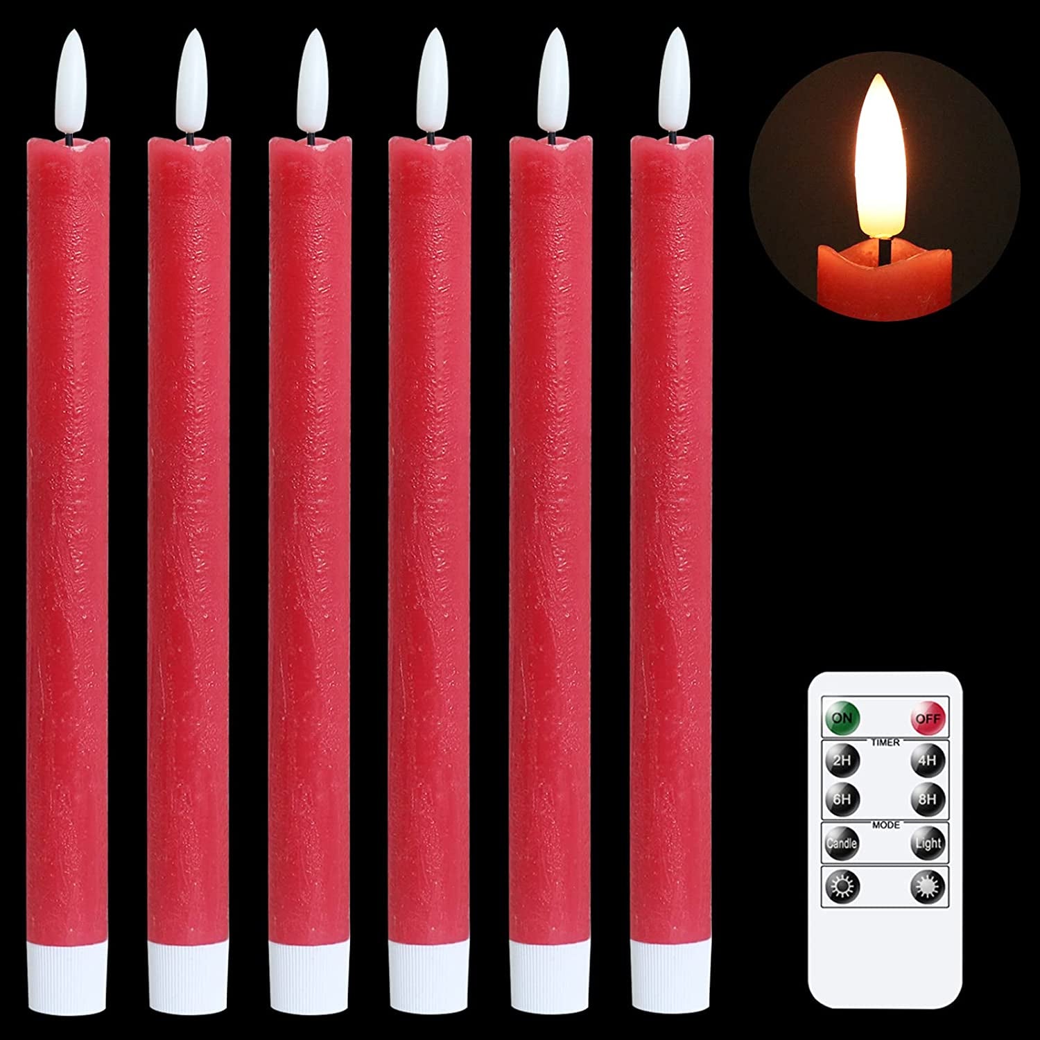 Genswin Halloween Black Taper Flameless Candles with Ghost Hand Candlesticks and Remote Timer, 2 Pcs Battery Operated Taper Candles with Holder and 3D Flame for Halloween Decor
