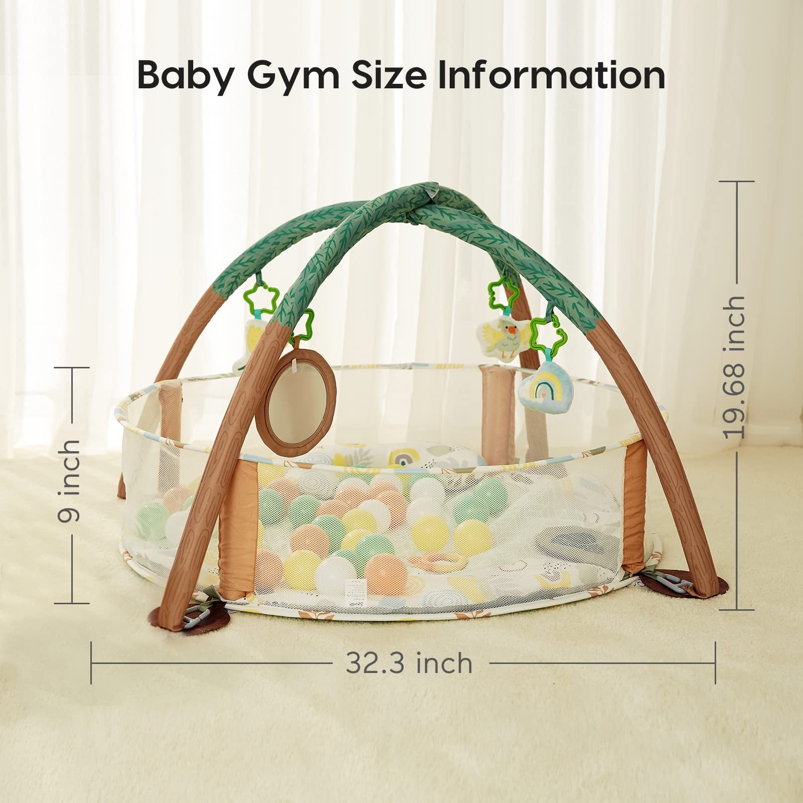 4-In-1 Baby Play Gym, Activity Gym Ball Pit with Detachable Anti-Slip Thickening Tummy Time Mat with Sensory Toys for Newborn Infant Toddler to Develop Motor and Cognition