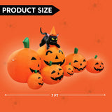 7 FT Long Halloween Inflatables Pumpkin Outdoor Decorations, 7 Pumpkins outside Decoration with Witch'S Cat with Build-In Leds Blow up Inflatables for Halloween Party Yard Lawn Garden Decor