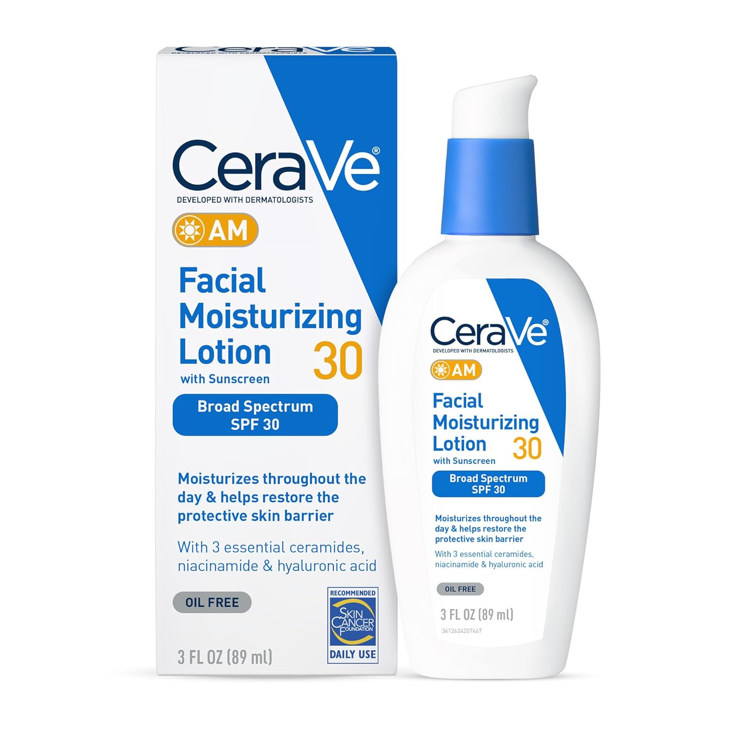 Loción hidratante facial AM con FPS 30: humectante hidratante sin aceite con ácido hialurónico y niacinamida