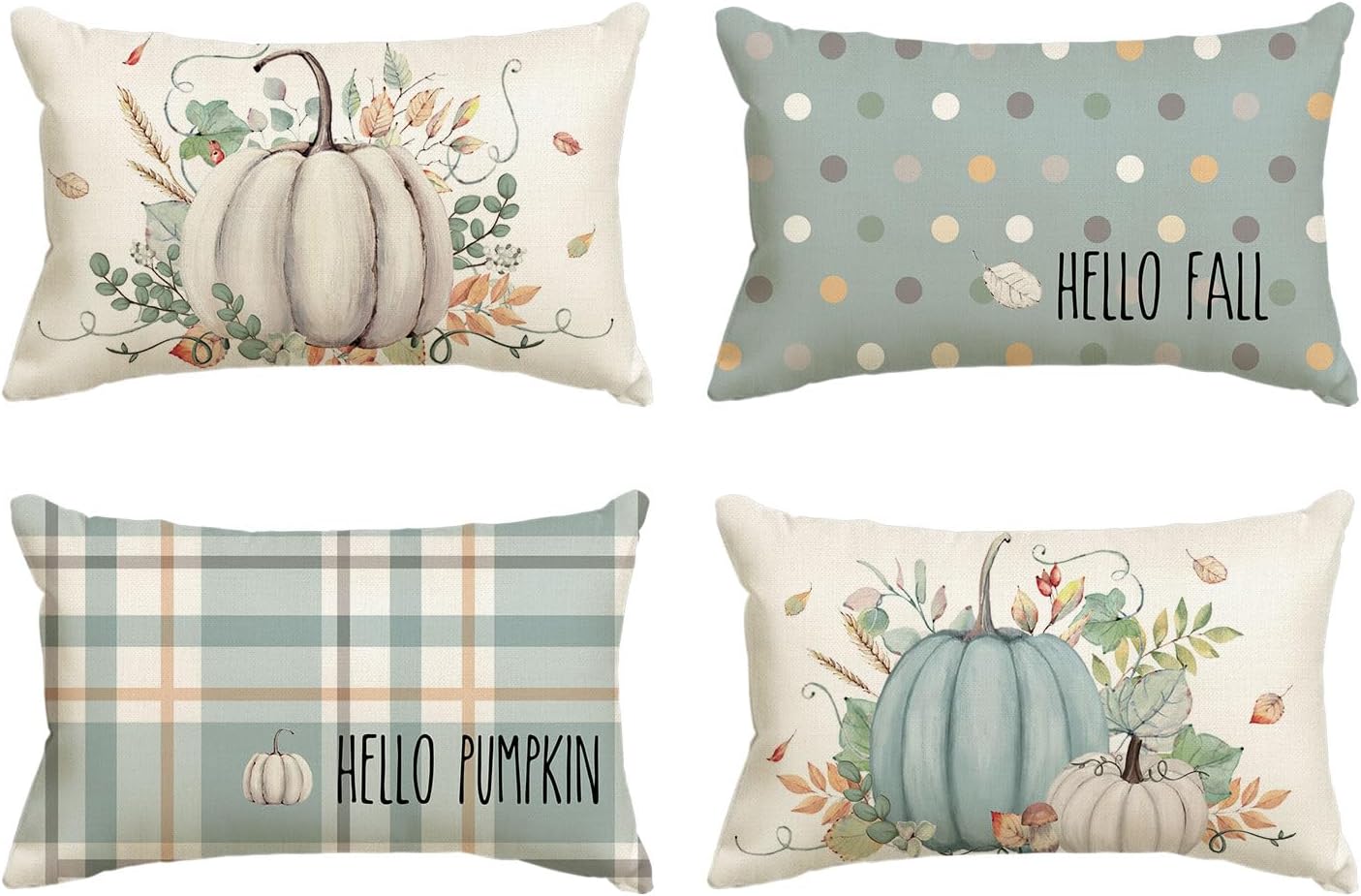 AVOIN Colorlife Hello Fall Hello Pumpkin Throw Pillow Covers, 18 X 18 Inch Autumn Thanksgiving Harvest Orange Eucalyptus Decorations for Sofa Couch Set of 4