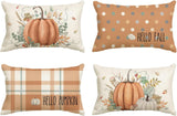 AVOIN Colorlife Hello Fall Hello Pumpkin Throw Pillow Covers, 18 X 18 Inch Autumn Thanksgiving Harvest Orange Eucalyptus Decorations for Sofa Couch Set of 4