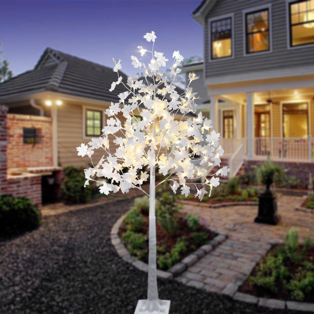 LIGHTSHARE 6FT 120LED Artificial Lighted Maple Tree Warm White Fall Decorations Indoor Ourdoor, Orange