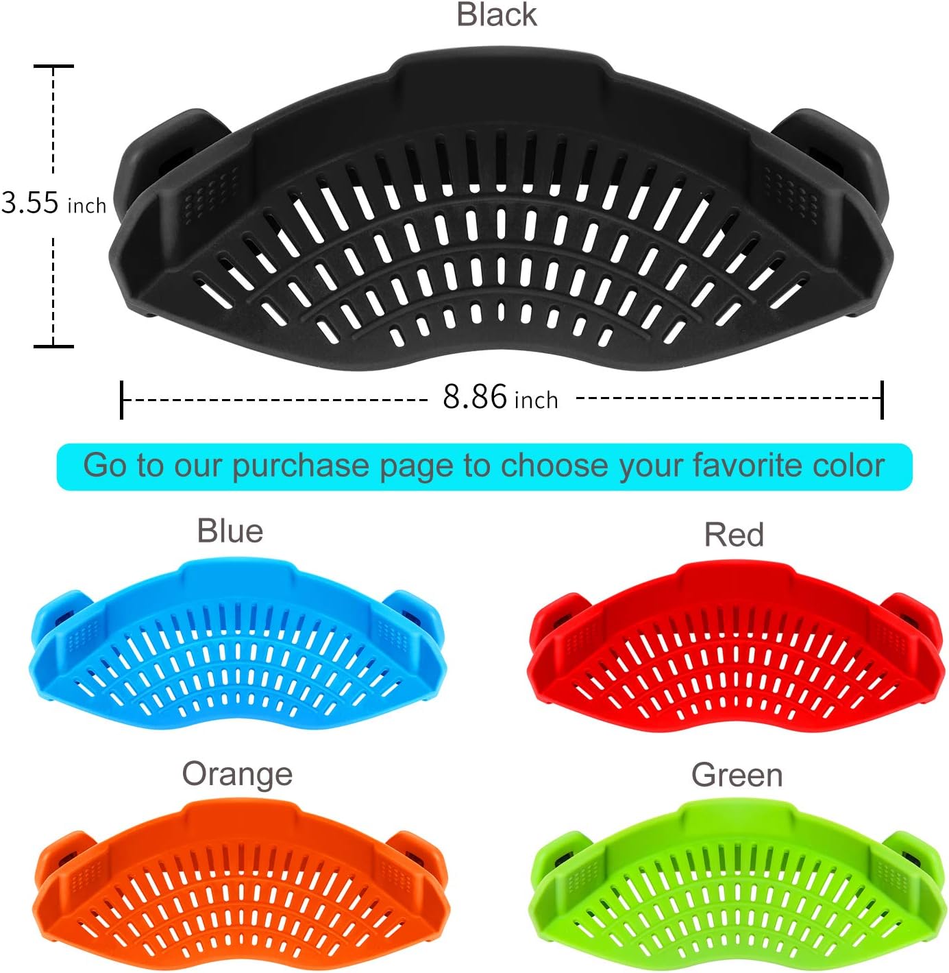 AUOON Clip on Strainer Silicone for All Pots and Pans, Pasta Strainer Clip on Food Strainer for Meat Vegetables Fruit Silicone Kitchen Colander