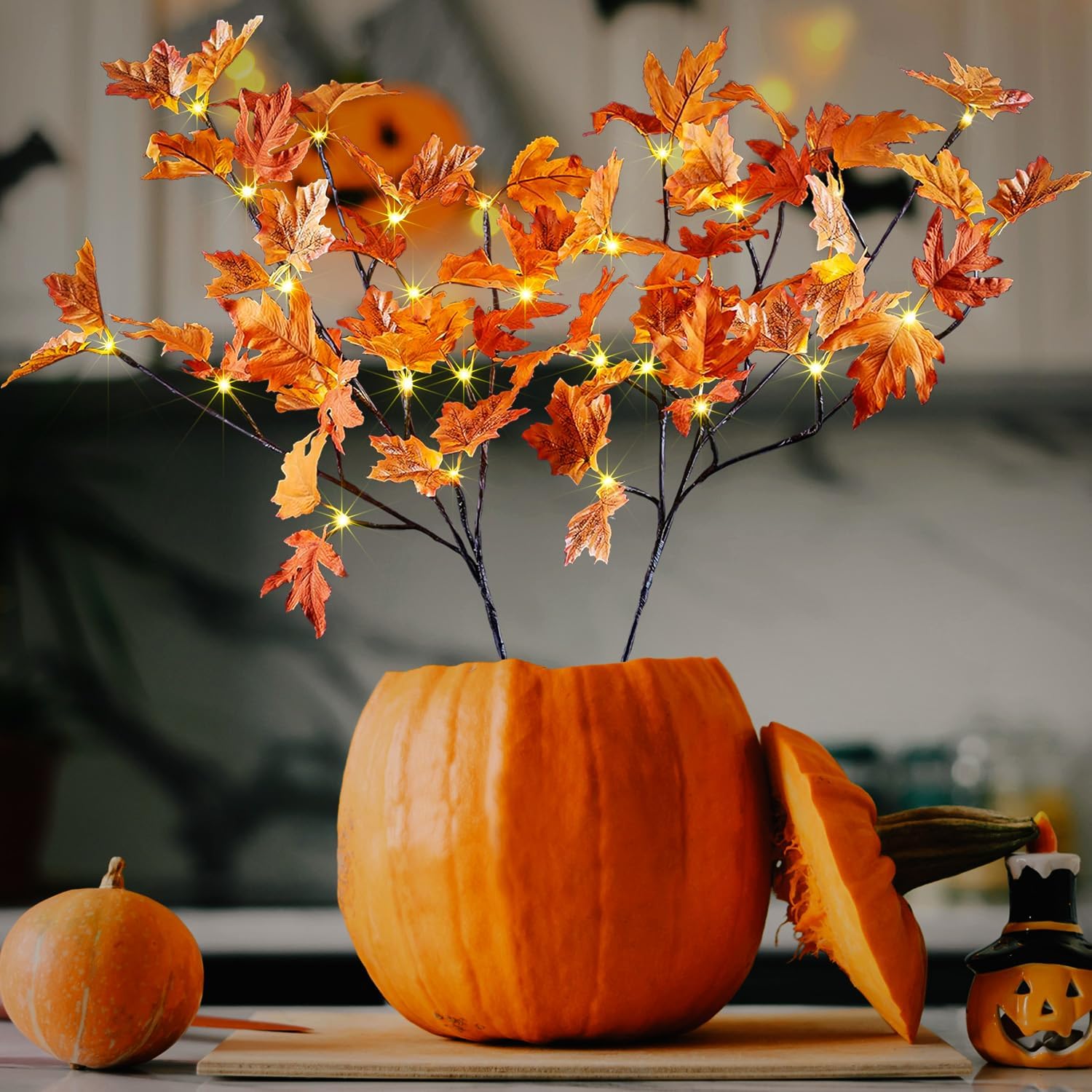 LIGHTSHARE 6FT 120LED Artificial Lighted Maple Tree Warm White Fall Decorations Indoor Ourdoor, Orange